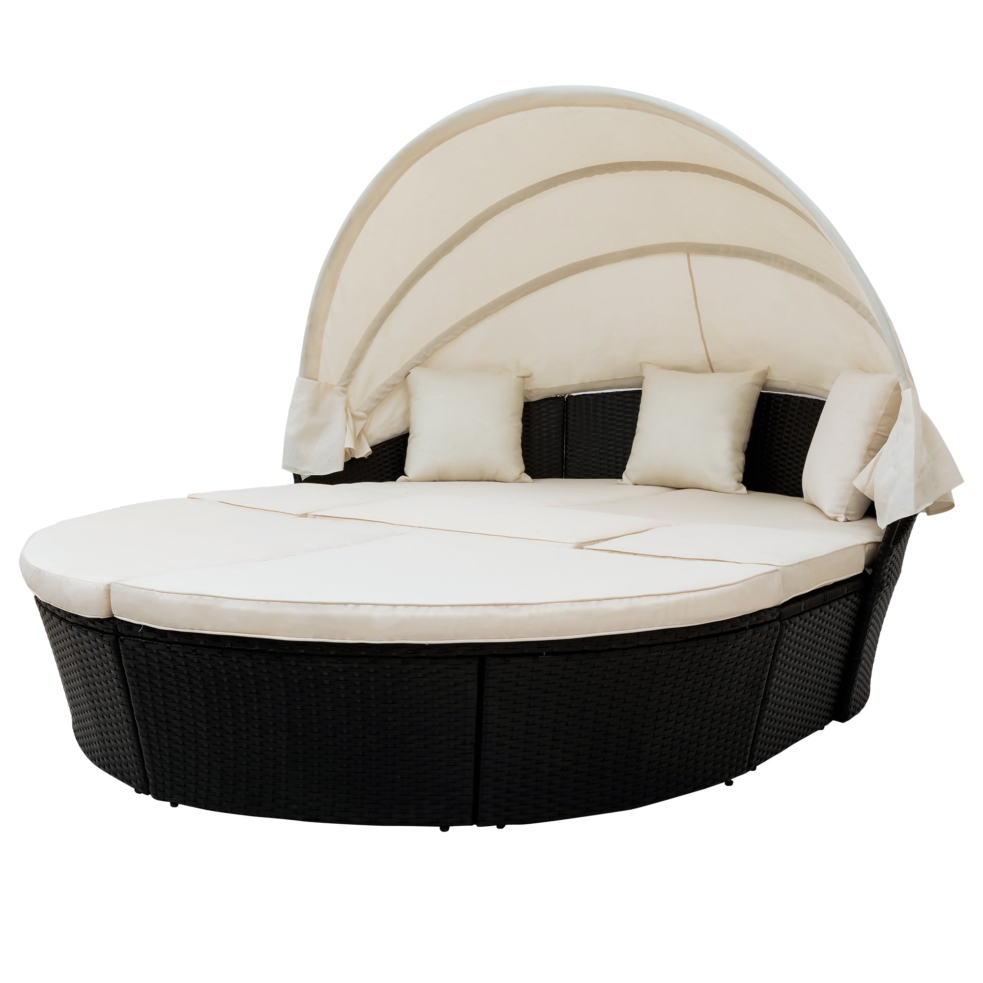 Outdoor Rattan Daybed Sunbed with Retractable Canopy Wicker - Beige