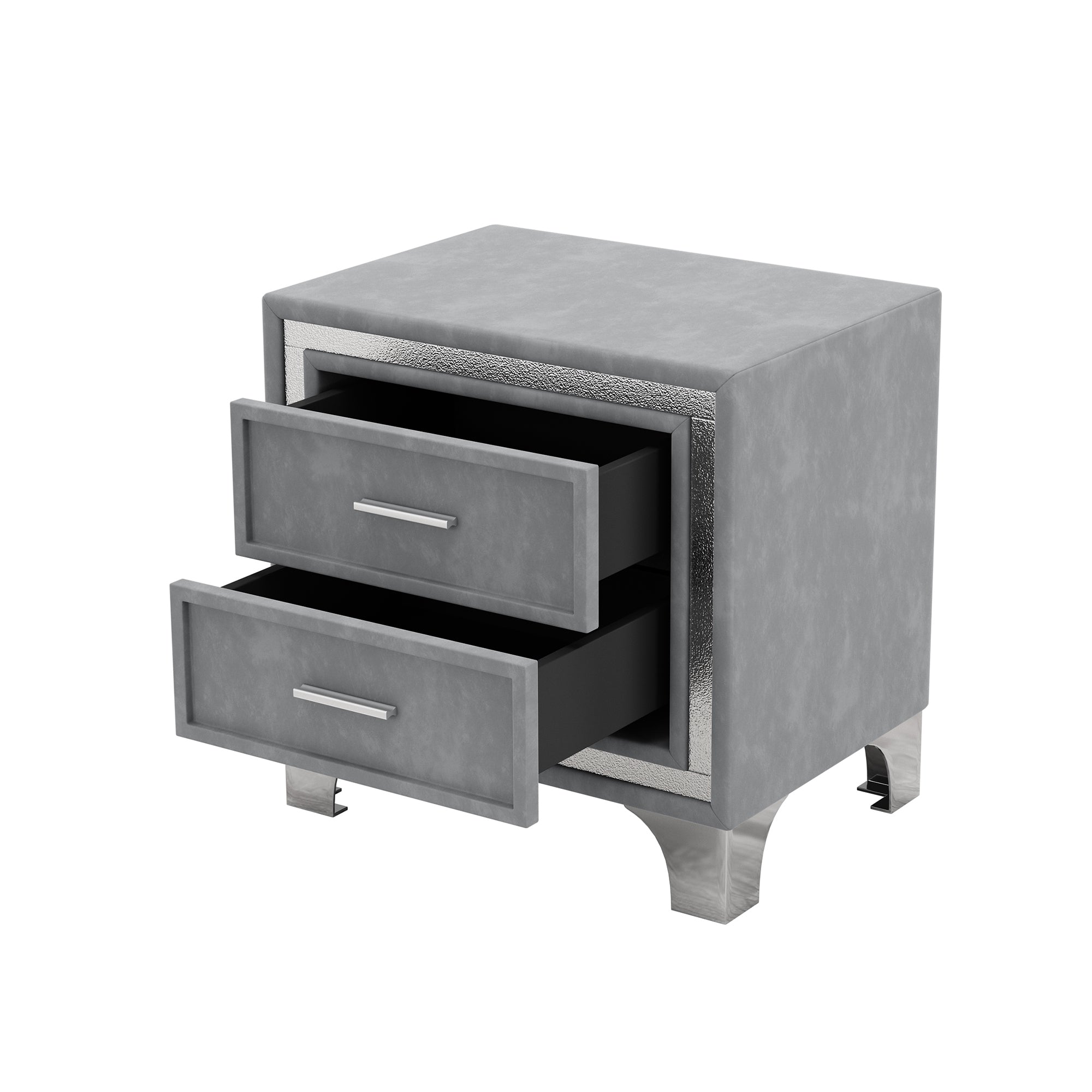 2-Drawer Nightstand with Metal Legs for Bedroom Velvet Bedside Table-Gray