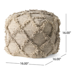 Handcrafted Boho Wool and Cotton Pouf - Gray