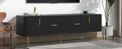 Modern TV Stand with 5 Champagne Legs, TVS Up to 75'' - Black