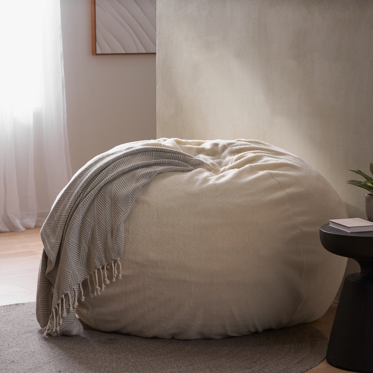 Mead Shearling 5 Ft. Bean Bag - Cream