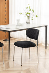 Velvet Dining Chair Leaf Grain Ergonomic Backrest Silver Metal Legs (Set of 2) - Black