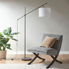 Bronze Adjustable Arched Floor Lamp with Drum Shade