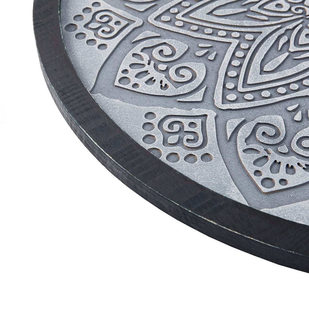 Grey Medallion Carved Wood Round Wall Decor