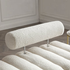 53.2” Width Modern End of Bed Bench Sherpa Fabric Upholstered 2 Seater Sofa Couch Entryway Ottoman Bench Fuzzy Sofa Stool Footrest Window Bench with Gold Metal Legs - Beige