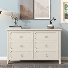 Milky Rubber Wooden Dresser 6 Large Drawers Silver Metal Handles - White