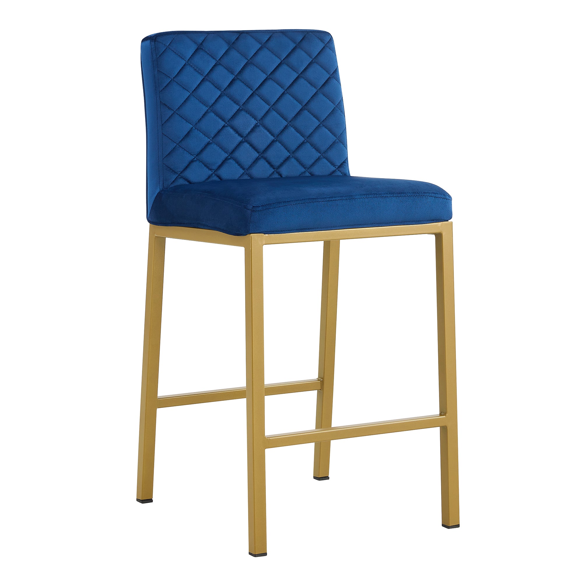 Modern Design High Counter Stool Metal Legs - Dark Blue Velvet Bar Chair (Set of 2)