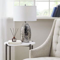 Oval Textured Ceramic Table Lamp - Silver
