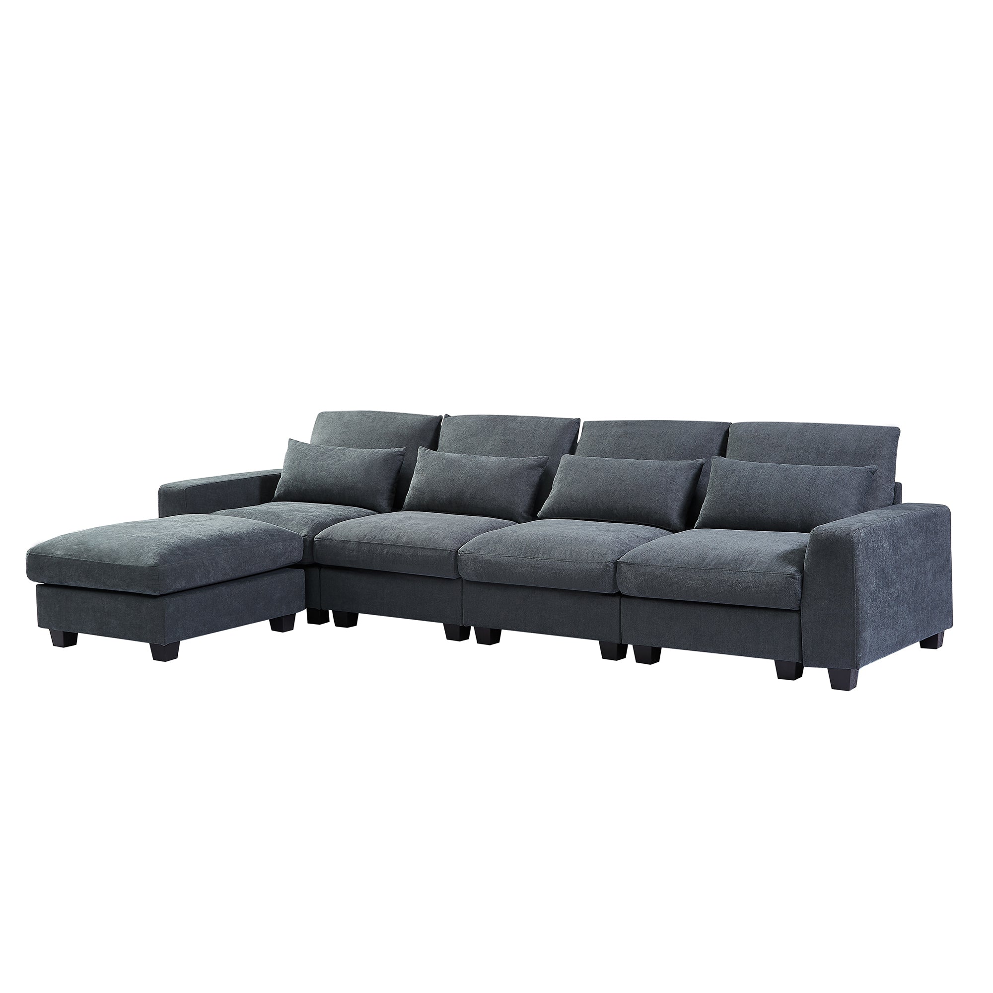 U_Style Modern Large L-Shape Feather Filled Sectional Sofa,  Convertible Sofa Couch with Reversible Chaise - Dark Gray