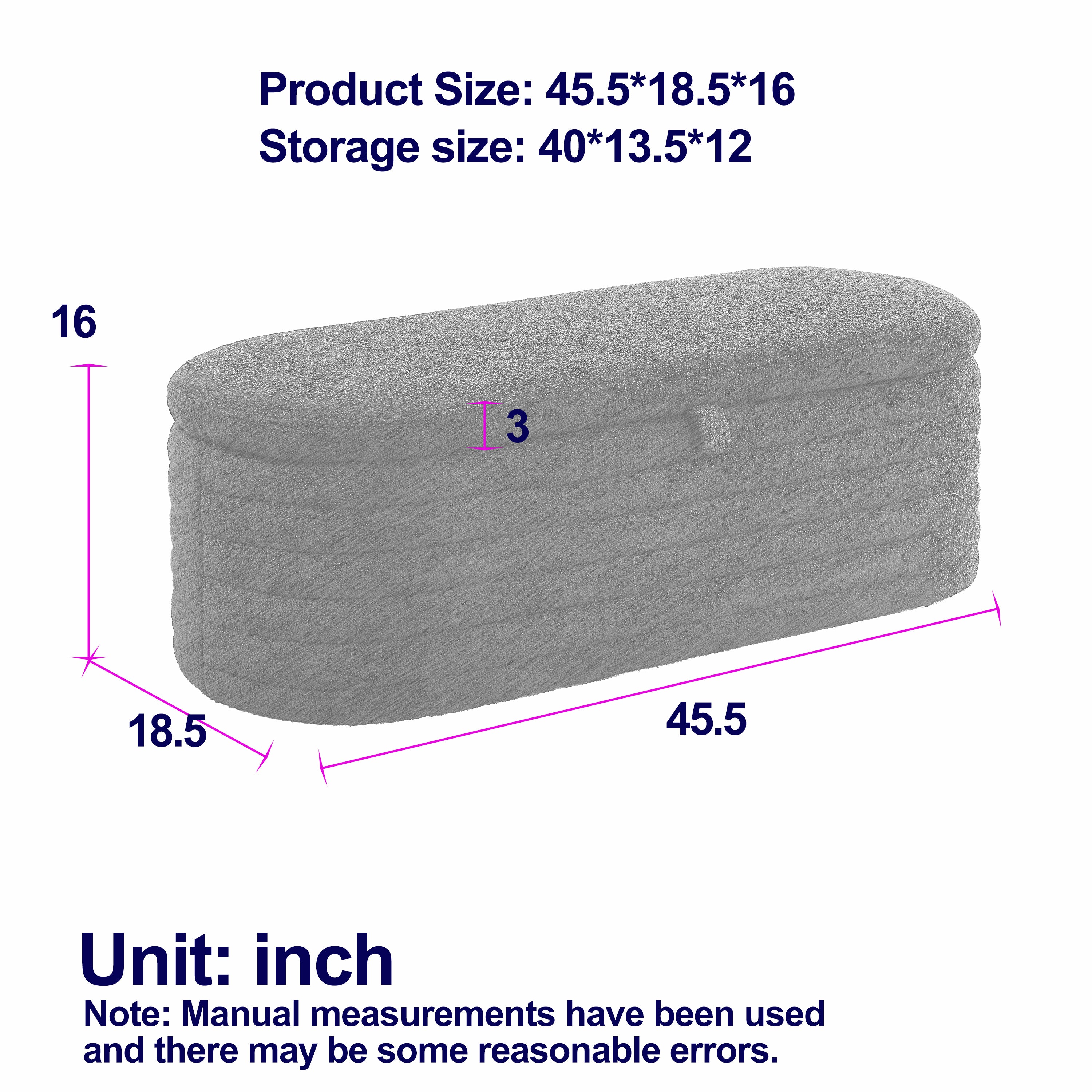 Storage Ottoman Bench Upholstered Fabric Storage - White Teddy