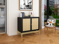 Natural Rattan 2 Door Cabinet - Black
