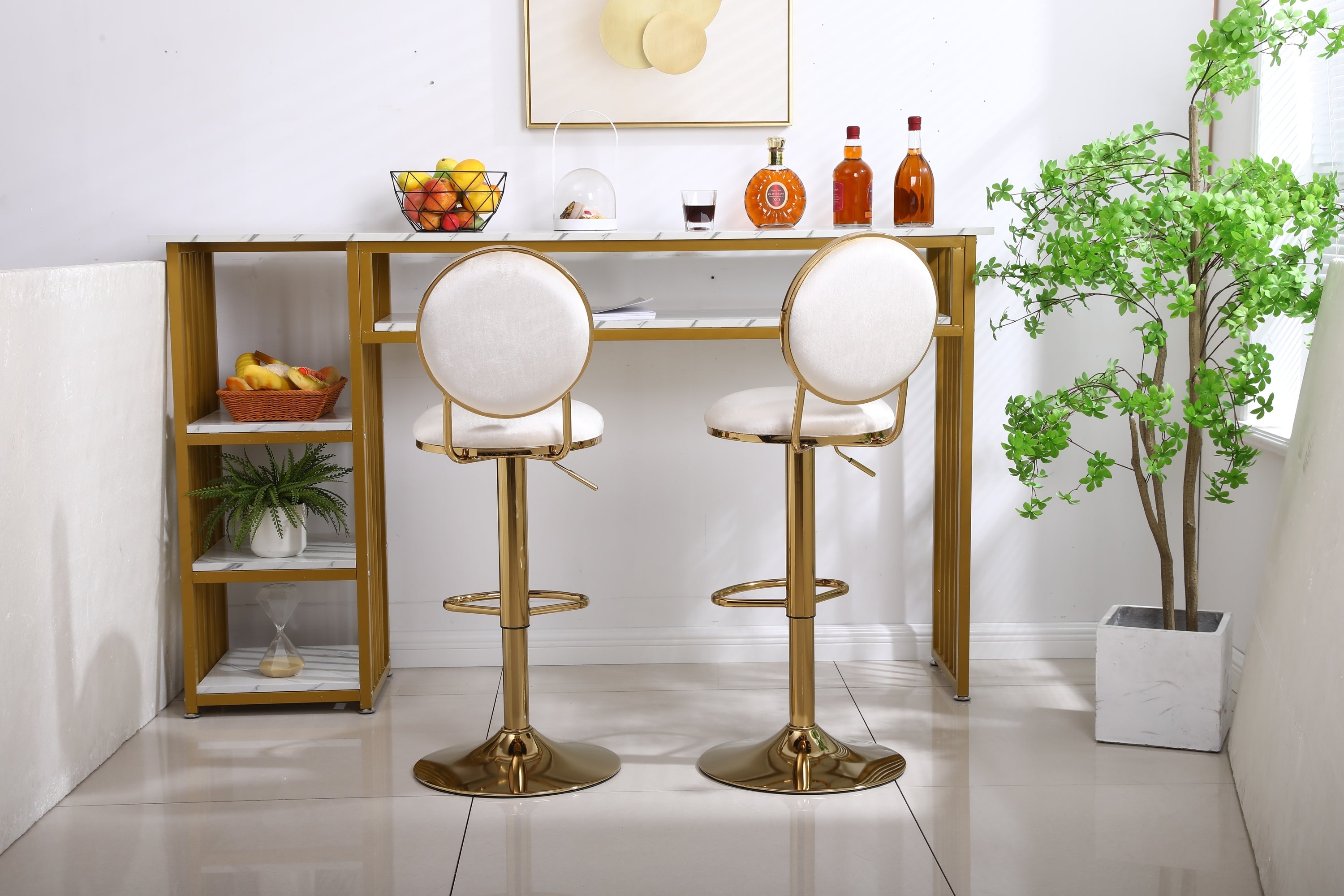 Bar Stools with Back and Footrest Counter Height Dining Chairs (Set of 2) - Beige