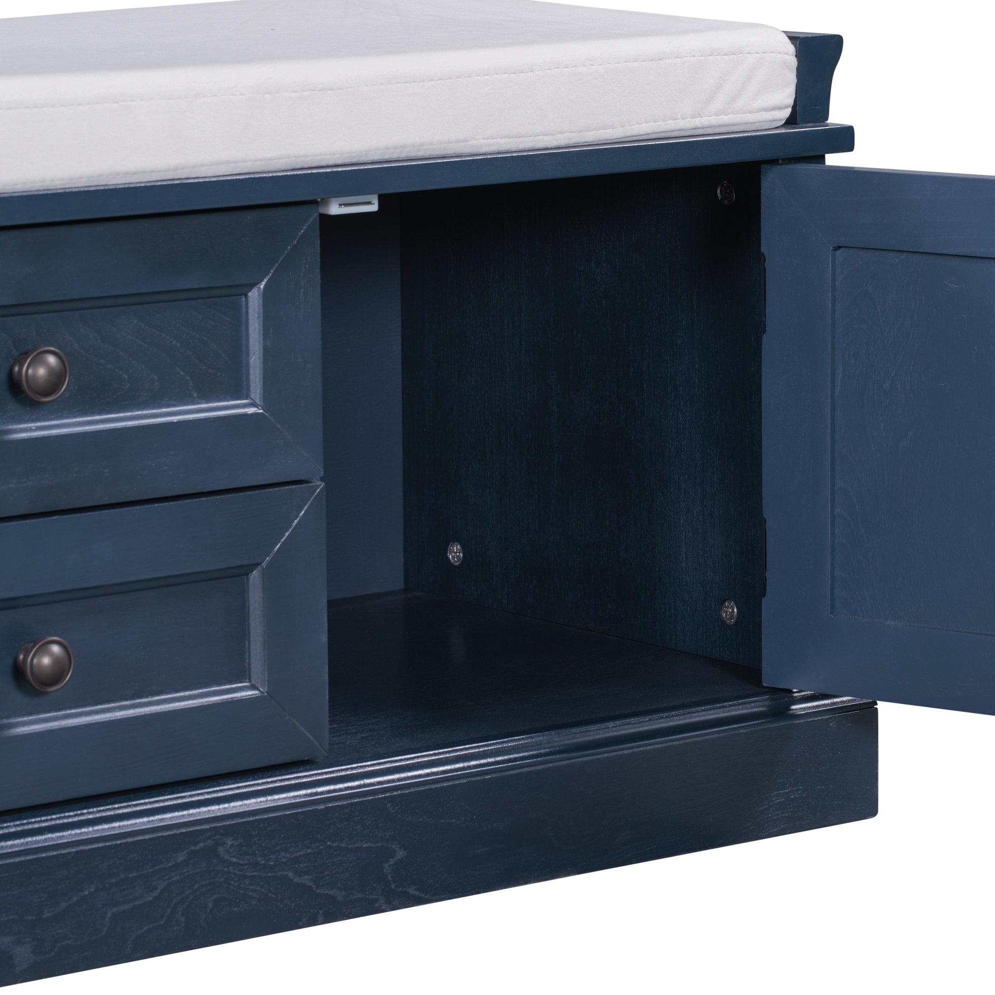 Storage Bench with 2 Drawers and 2 Cabinets with Removable Cushion - Antique Navy