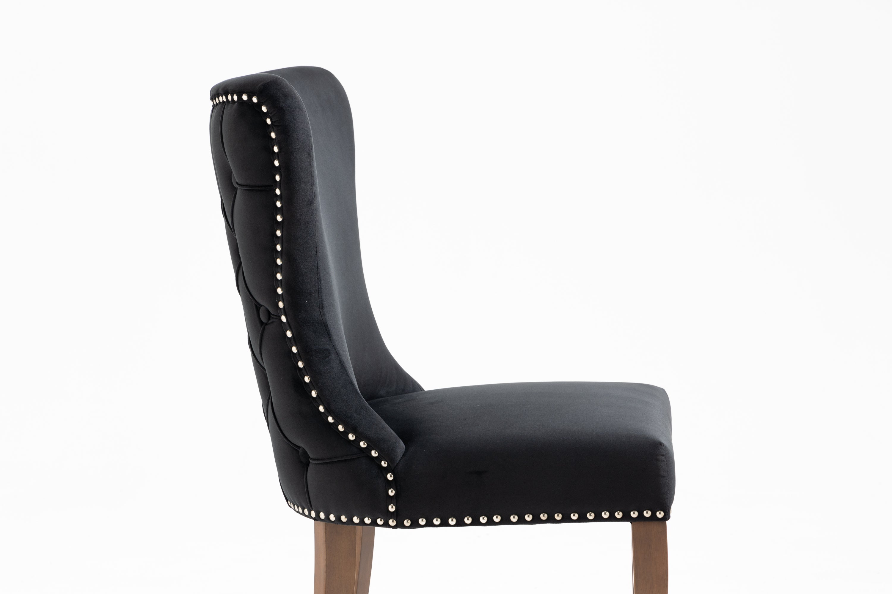 Velvet Upholstered Dining Chairs with Designed Back and Nailhead trim and Solid Wood Legs (Set of 2) - Black