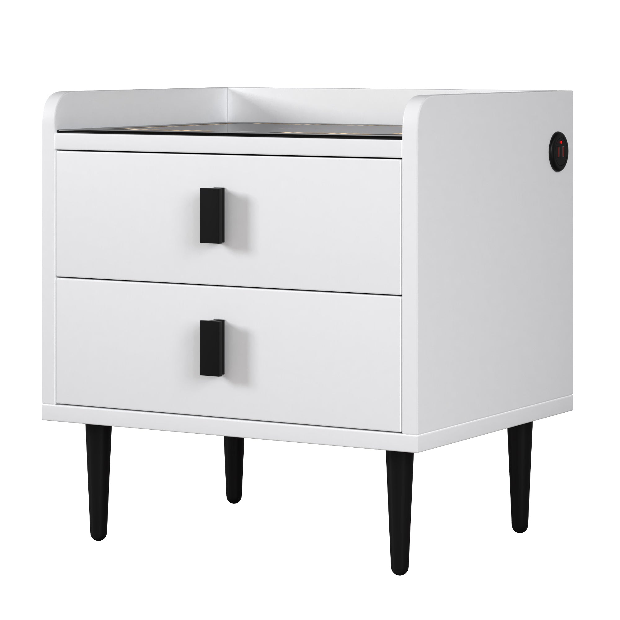 Nightstand with Wireless Charging Station,USB Charging and Adjustable LED Lights, Modern End Table with 2 Drawers - White