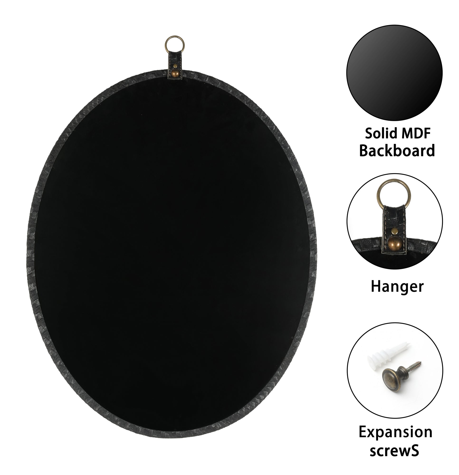 Oval Black Woven Grain Decorative Wall Mirror