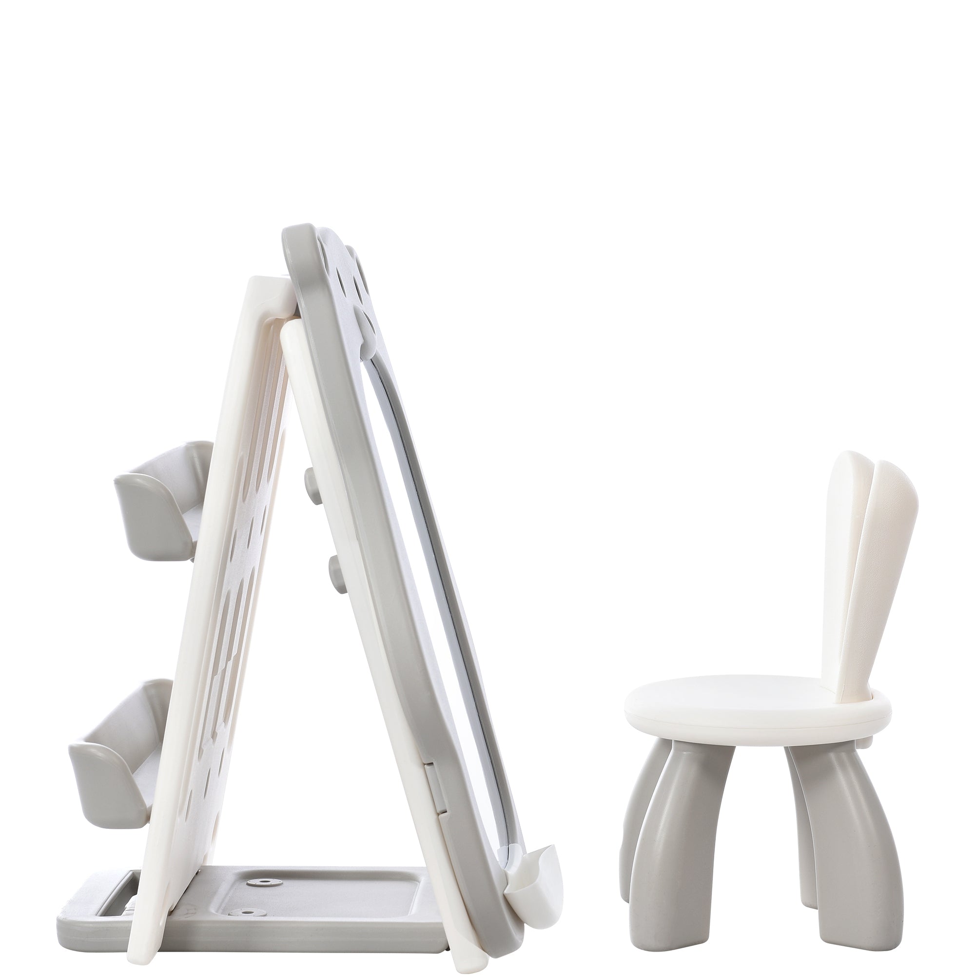 Folding Kids Art Easel with Stool and Adjustable Whiteboard with Book Shelf and Toddler Chair for Girls and Boys