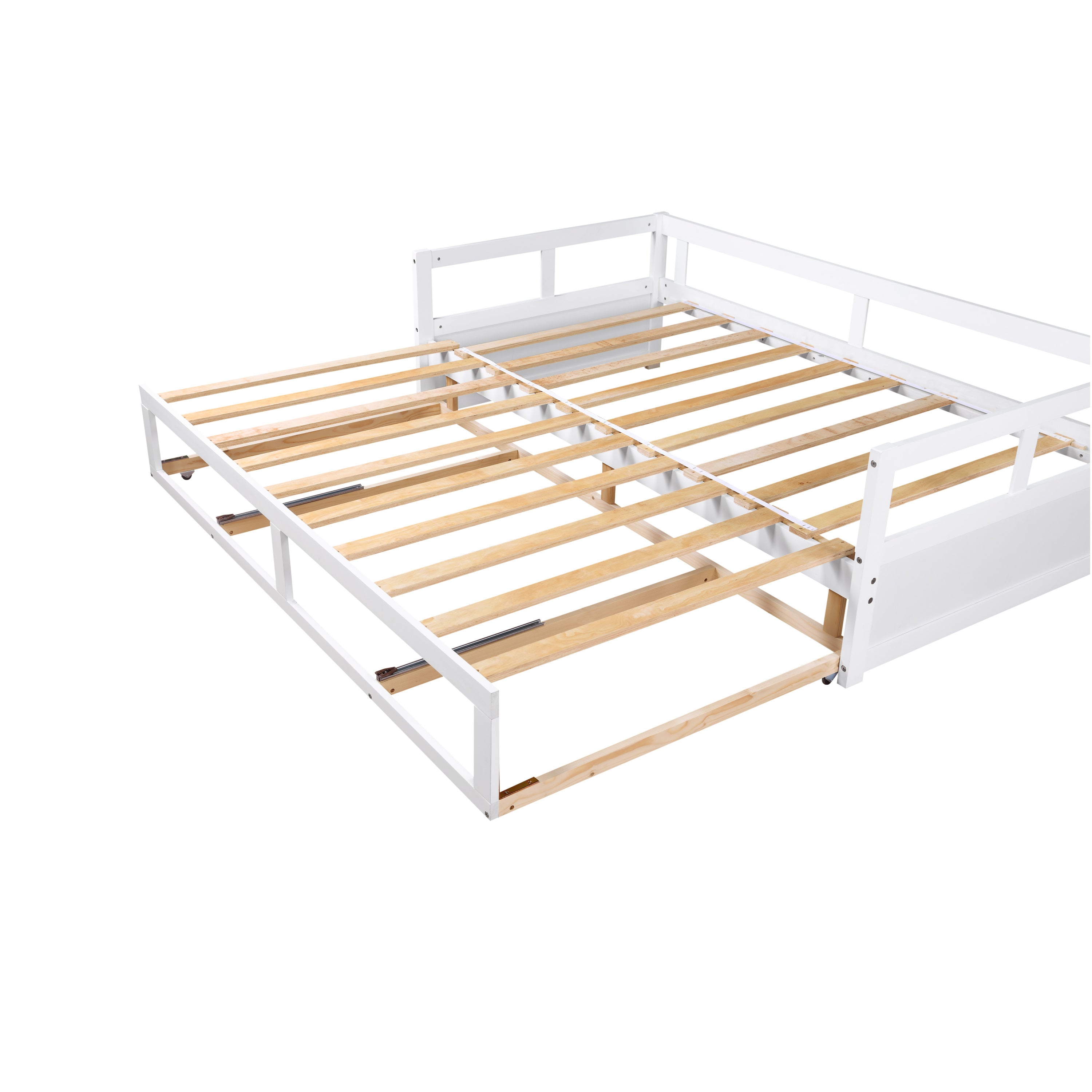 Extendable  Daybed with Trundle Bed and Two Storage Drawers - White