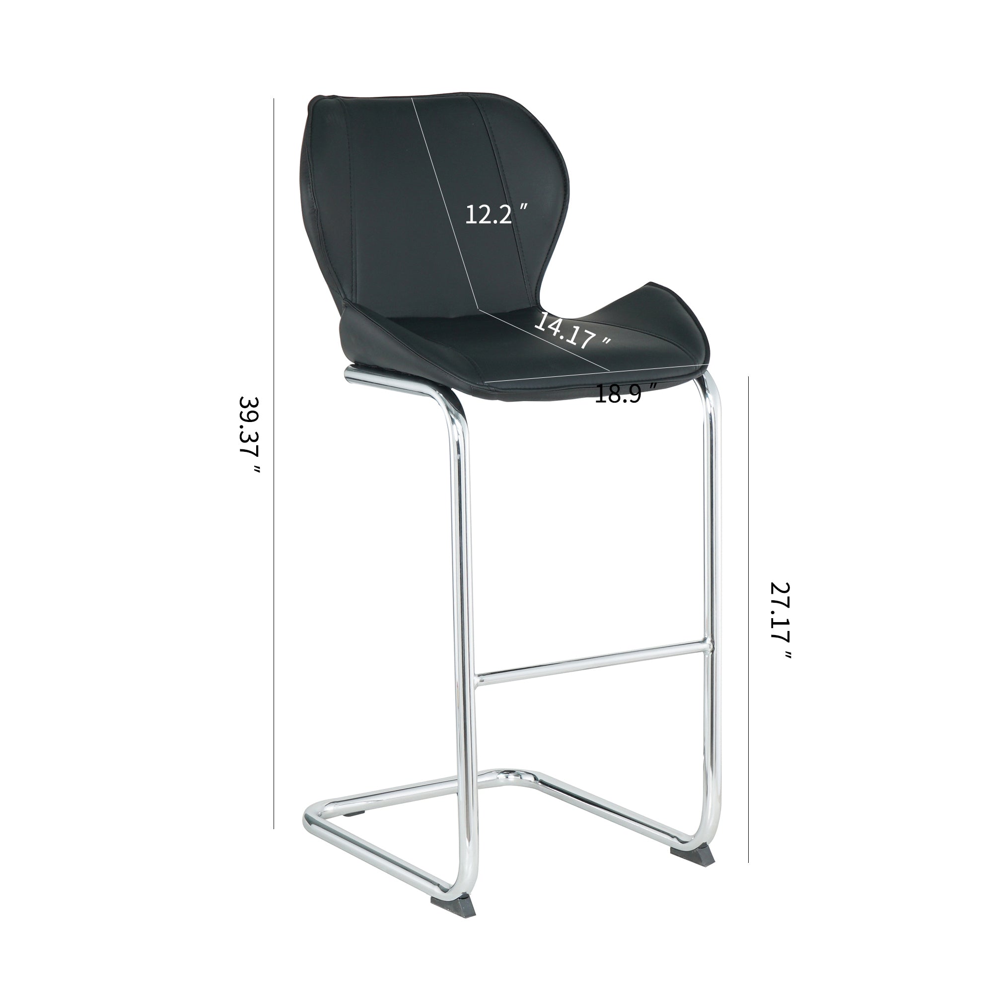 Modern Design Bar Chair with Metal Legs (Set of 4) - Black