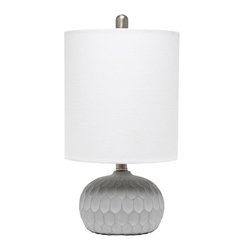 Textured Cement Base Table Lamp with Long White Fabric Drum Shade