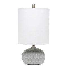 Textured Cement Base Table Lamp with Long White Fabric Drum Shade