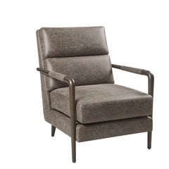 Faux Leather Channel Accent Armchair - Brown