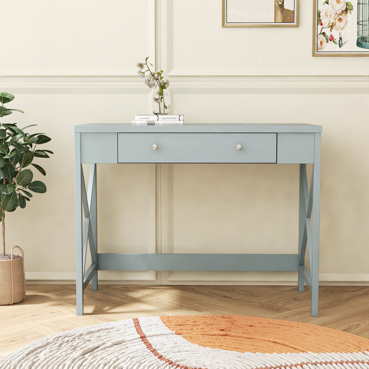 Modern Home Office Writing Desk with 1 Storage Drawer - Grey