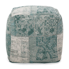 Hand Loomed Boho Teal Fabric Cube Pouf