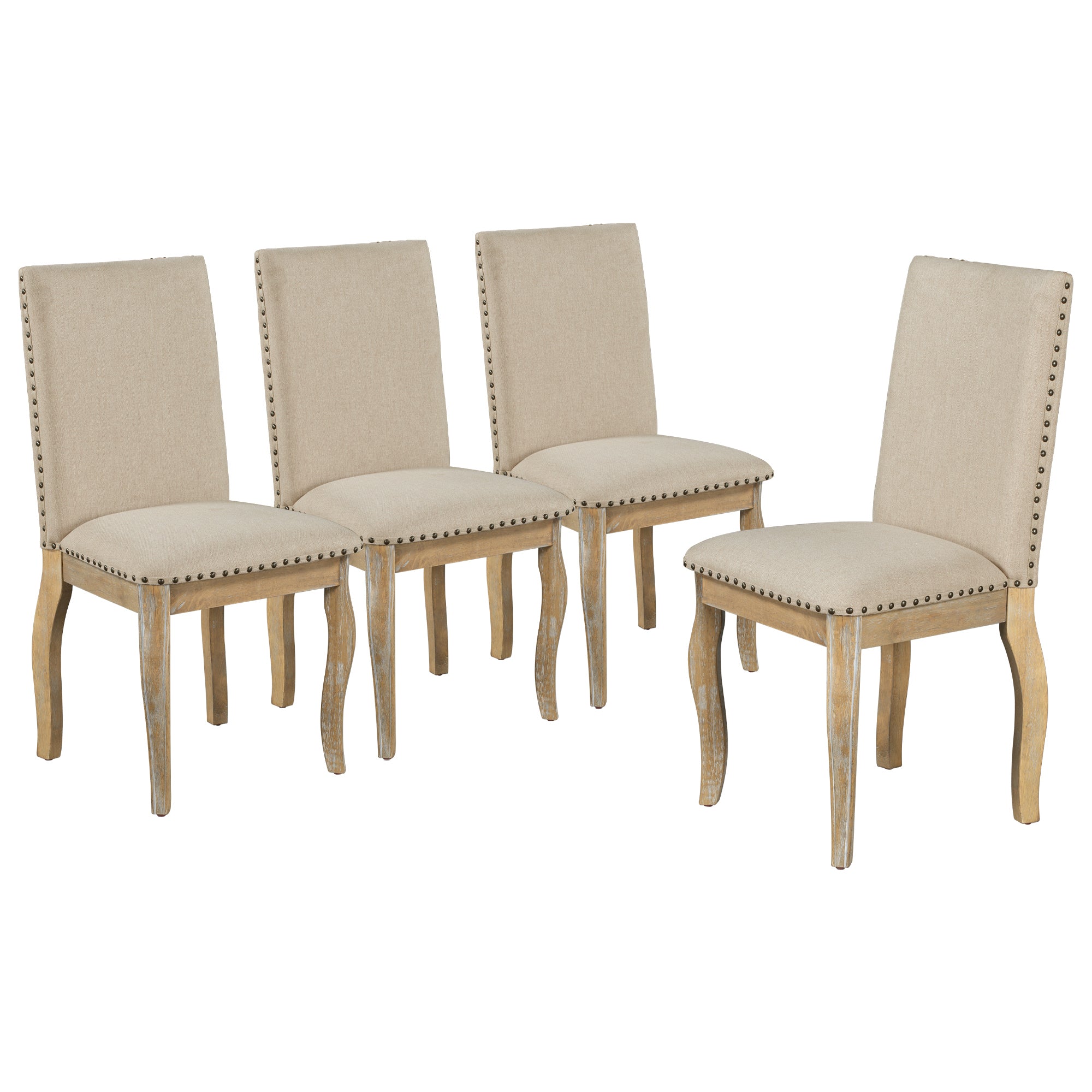 5-Piece Farmhouse Dining Table Set Wood Round Extendable Table and 4 Upholstered Chairs - Natural Wood Wash