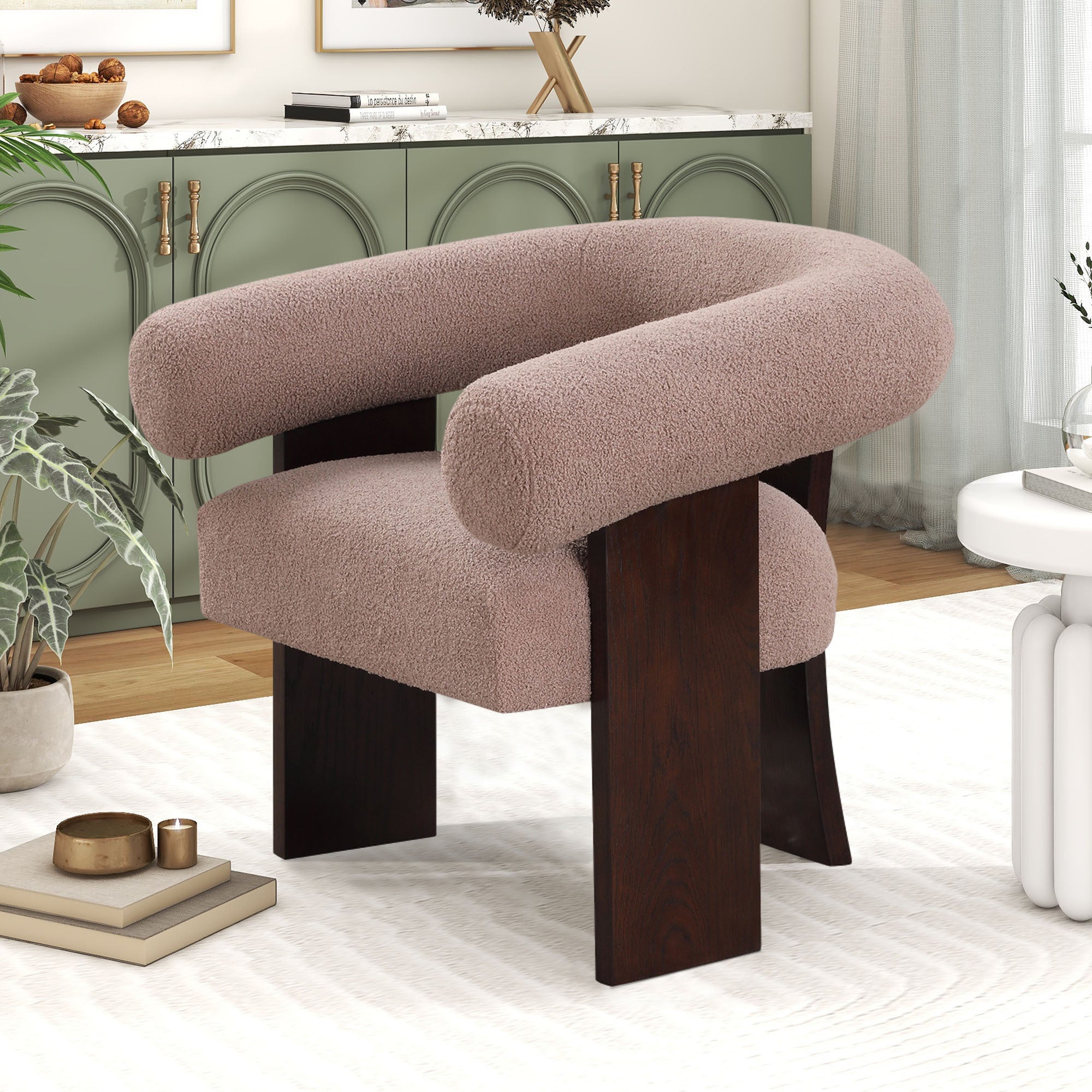 The Curved Wishbone Frame Accent Chair Teddy Velvet - Light Brown