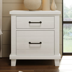 Rustic Farmhouse Style Solid Pine Wood Two-Drawer Nightstand - White
