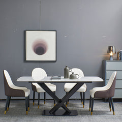 MAICOSY 63" Artificial Stone Dining Table Rectangular Black Metal Frame Leg (chairs not included)
