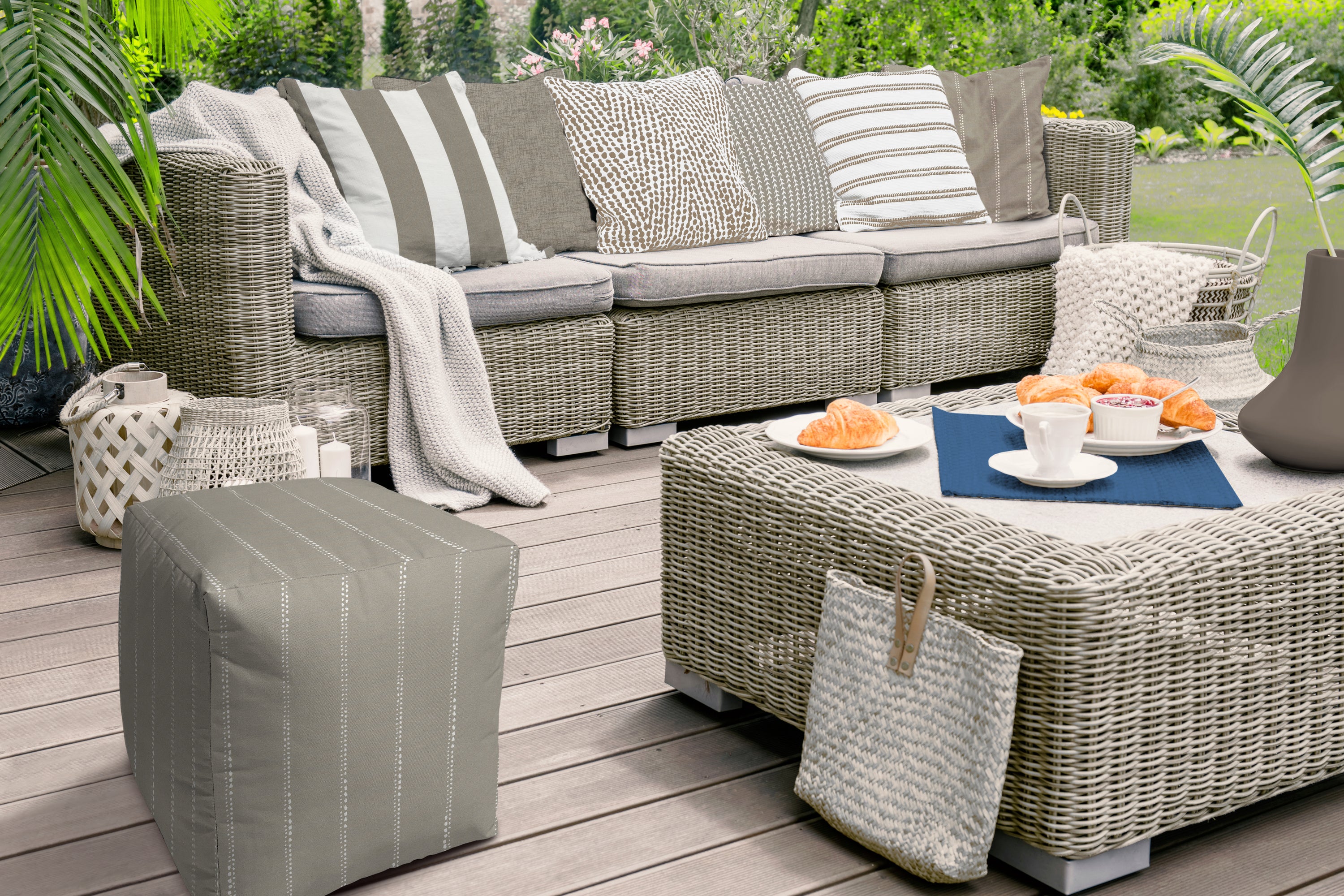 Med Taupe Stripes Indoor/Outdoor Pouf - Zipper Cover Only