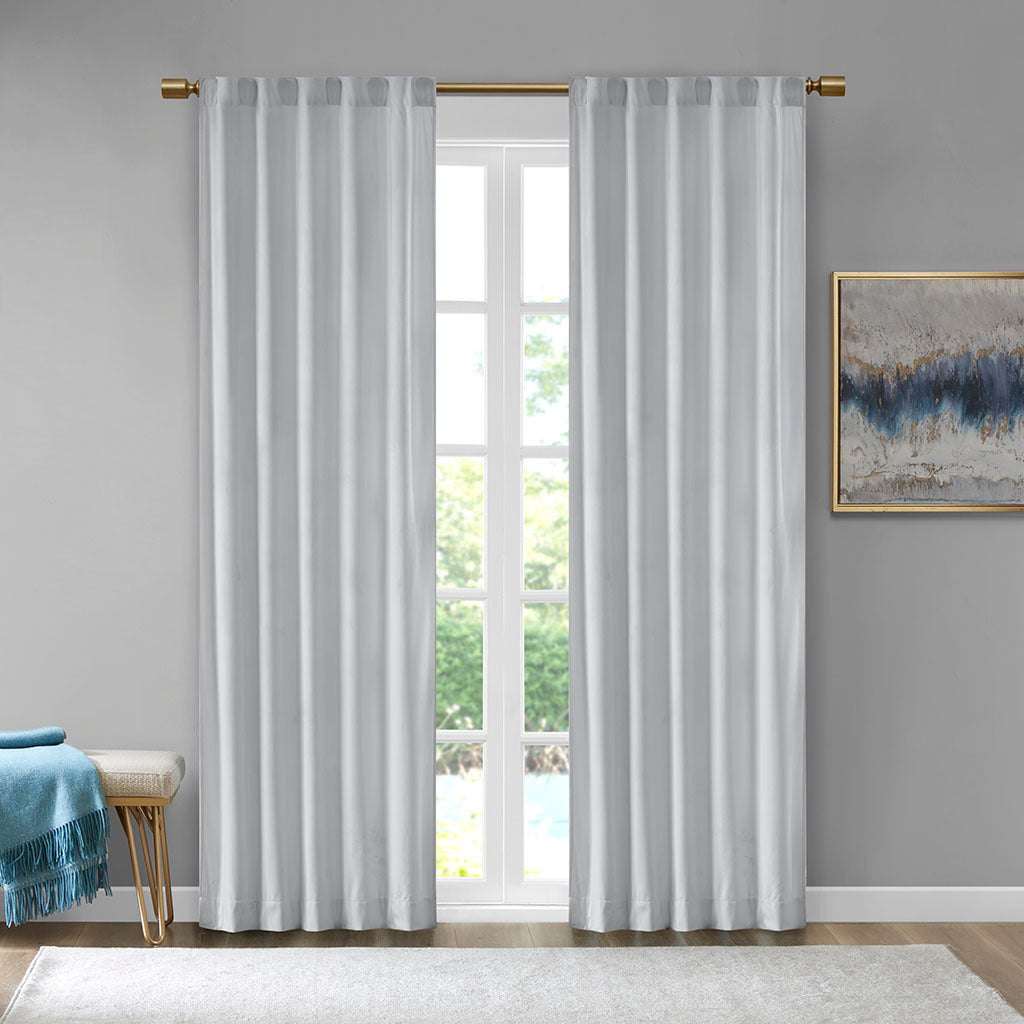 Room Darkening Poly Velvet Rod Pocket/Back Tab Curtain Panel Pair - Light Grey