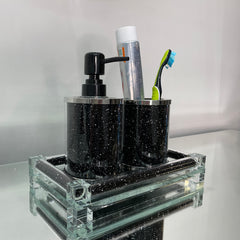 Ambrose Exquisite 3 Piece Soap Dispenser and Toothbrush Holder with Tray - Black