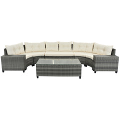 8-pieces Outdoor Wicker Curved Sofa Set All Weather PE Rattan Water-resistant and UV Protected - Beige