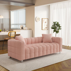 80" Pink Teddy Velvet Sofa with Two Pillows Suitable