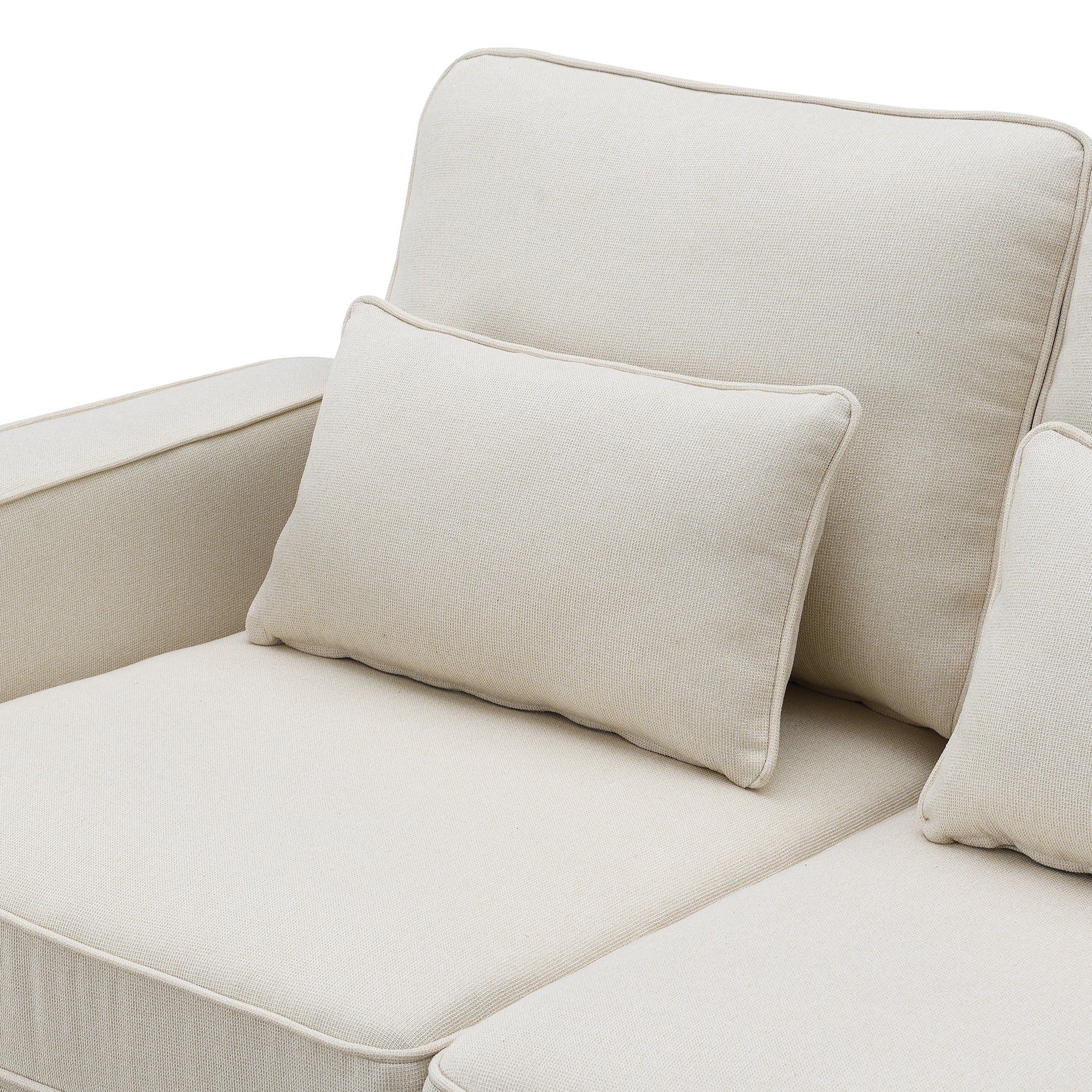 104" 4-Seater Modern Linen Fabric Sofa with Armrest Pockets and 4 Pillows,Minimalist Style Couch - Beige