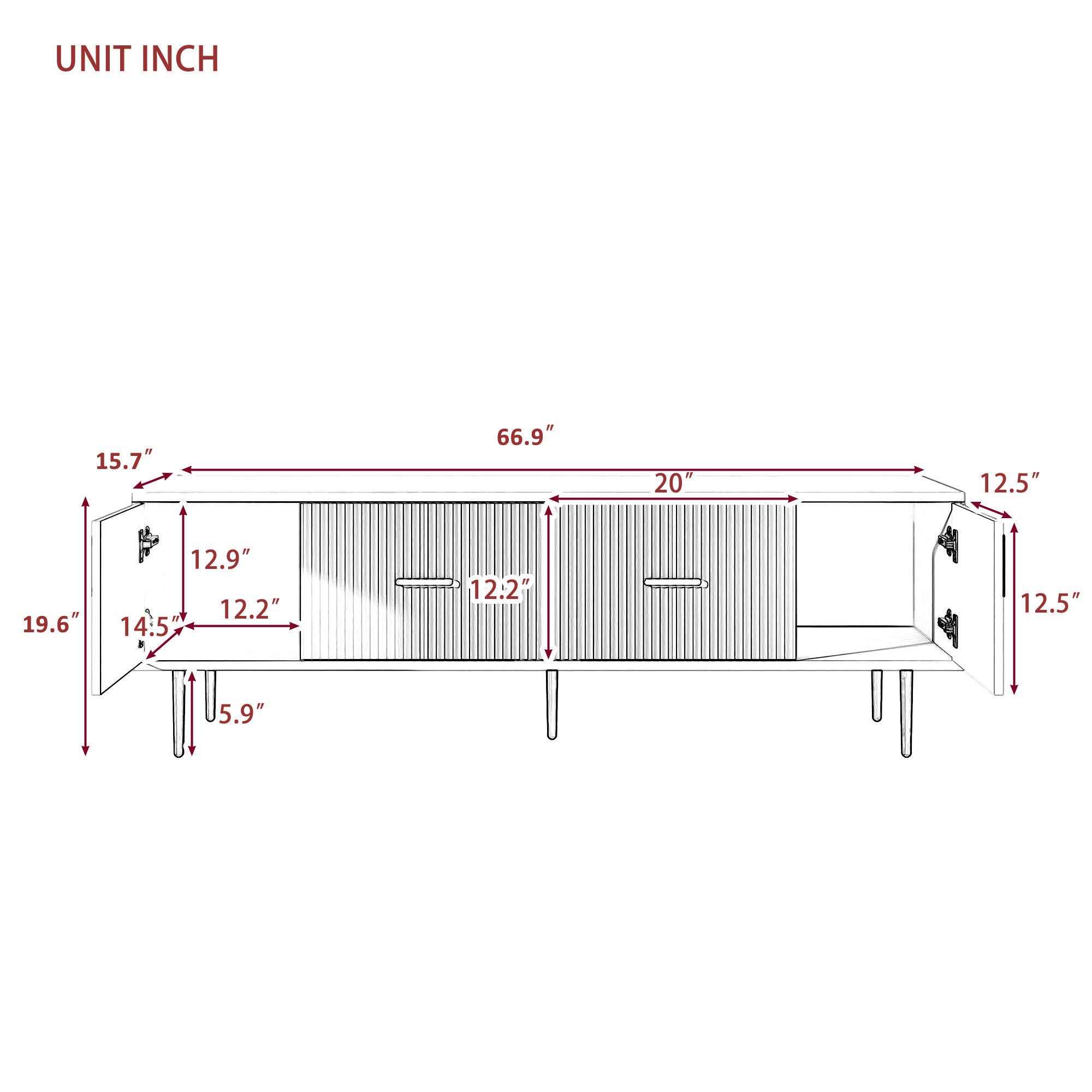 Modern TV Stand with 5 Champagne Legs, TVS Up to 75'' - Black
