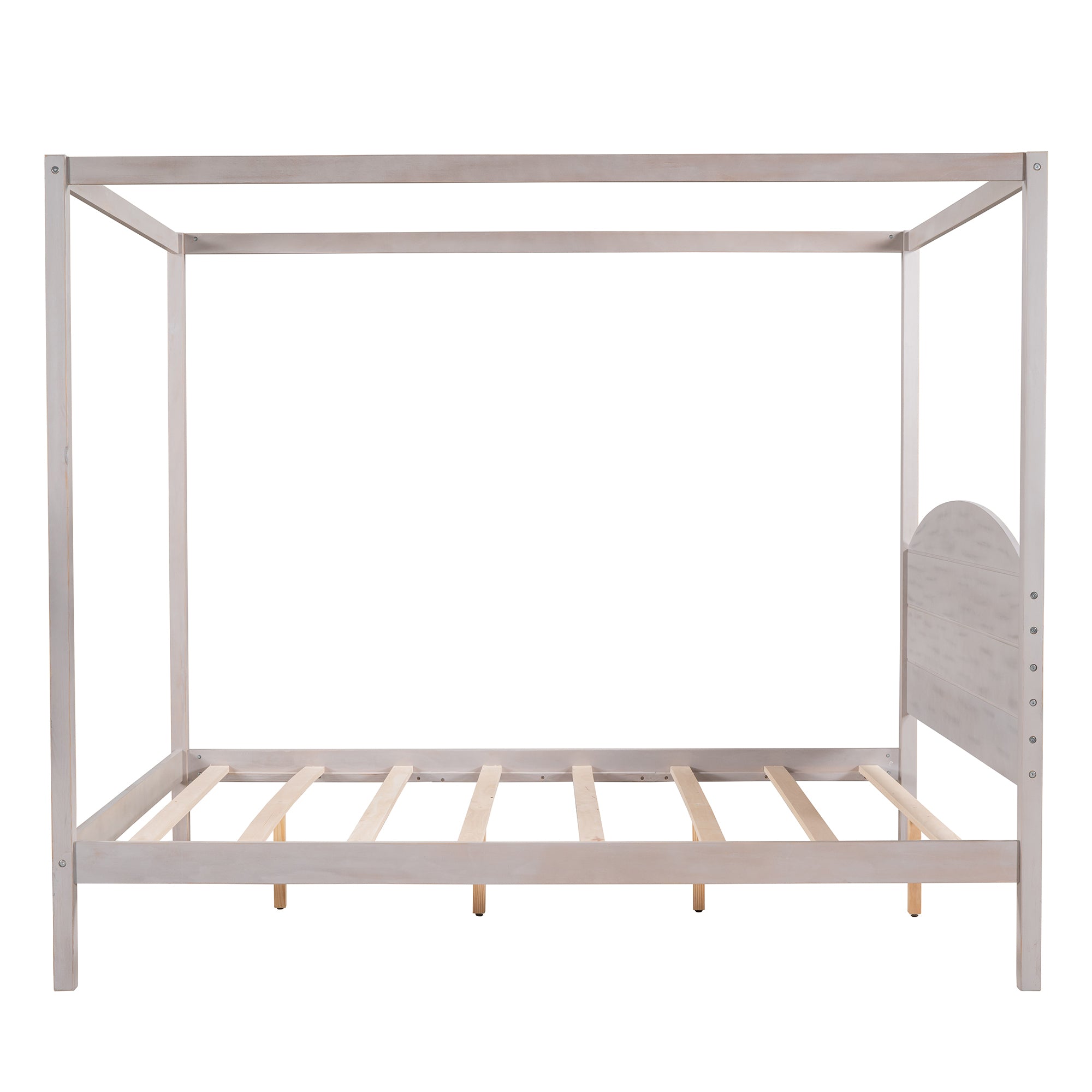 Queen Size Canopy Platform Bed with Headboard and Support Legs - Grey Wash