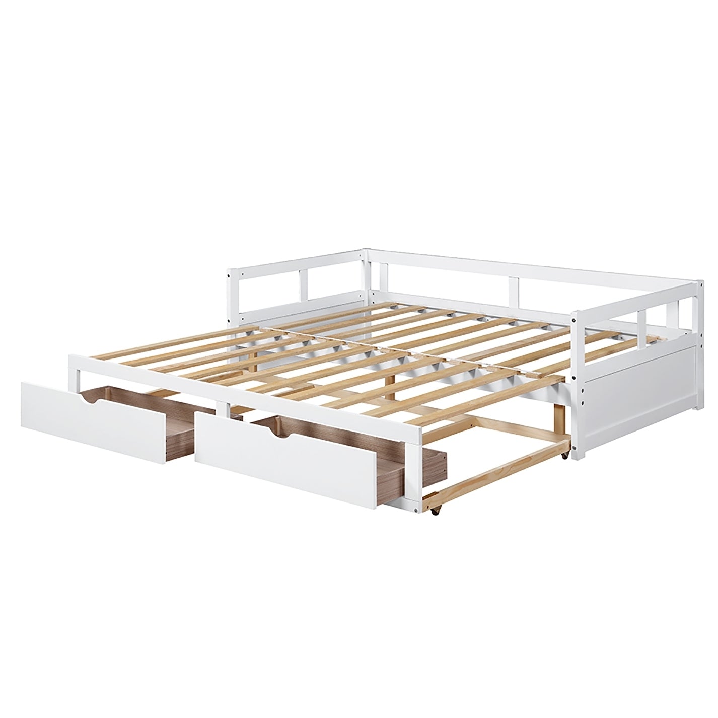 Extendable  Daybed with Trundle Bed and Two Storage Drawers - White