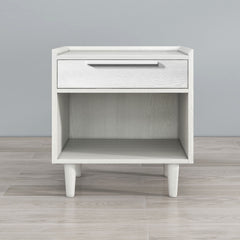 Modern Style Wood Grain One-Drawer Nightstand Side Table with Solid Wood Legs - White