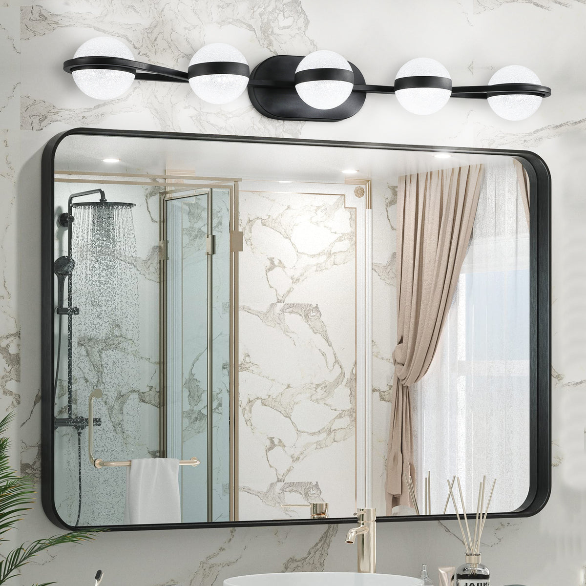 Vanity Lights With 5 LED Bulbs For Bathroom Lighting - Black
