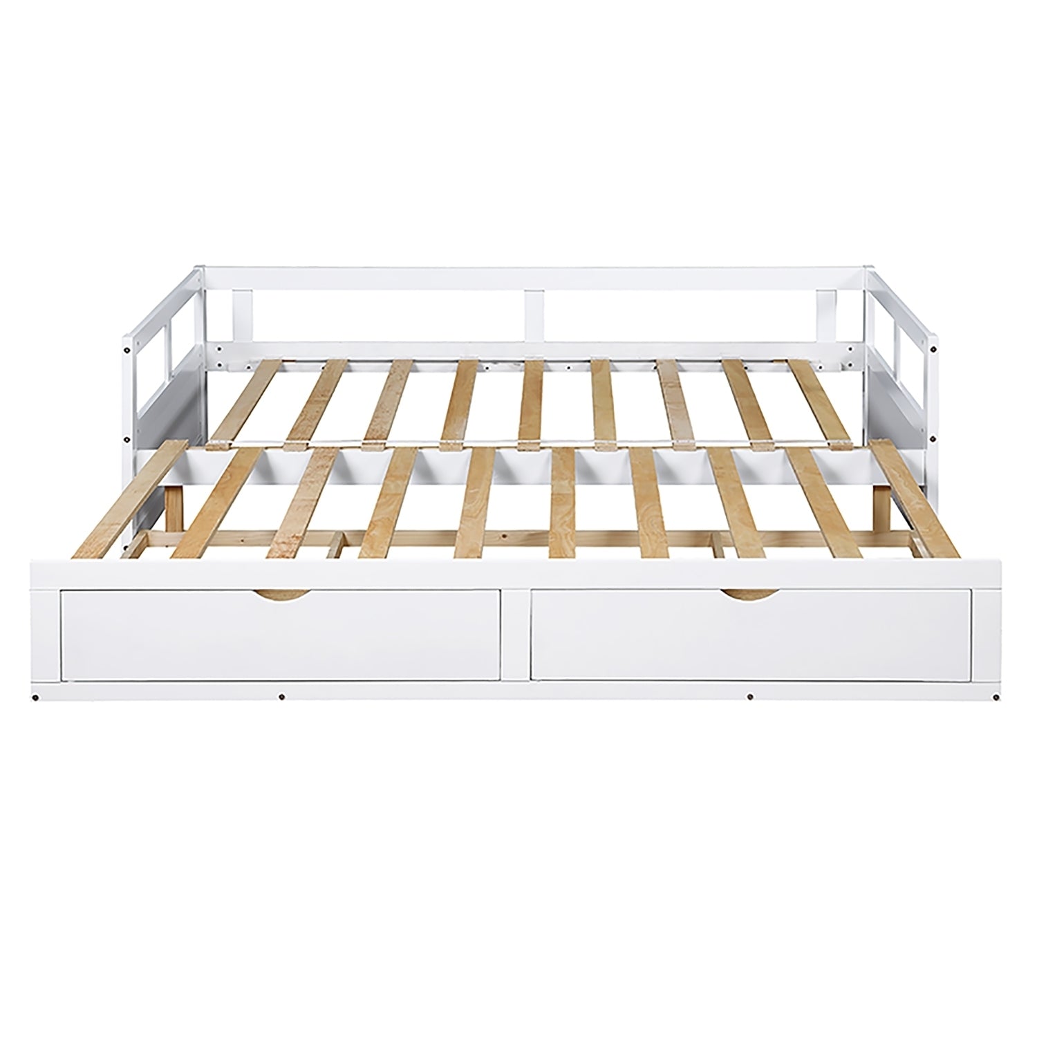 Extendable  Daybed with Trundle Bed and Two Storage Drawers - White
