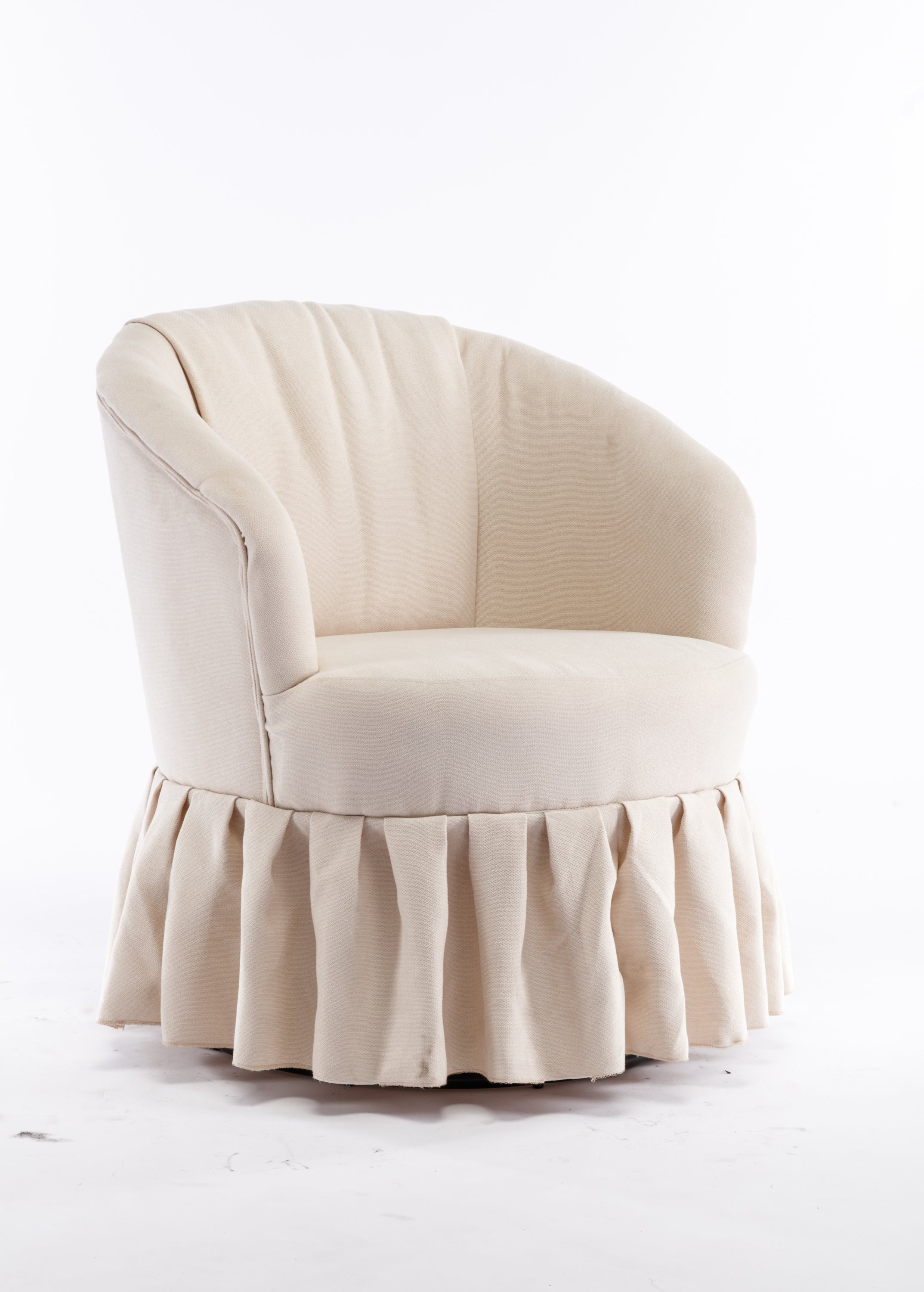 Linen Fabric Accent Swivel Chair Auditorium Chair With Pleated Skirt - Beige