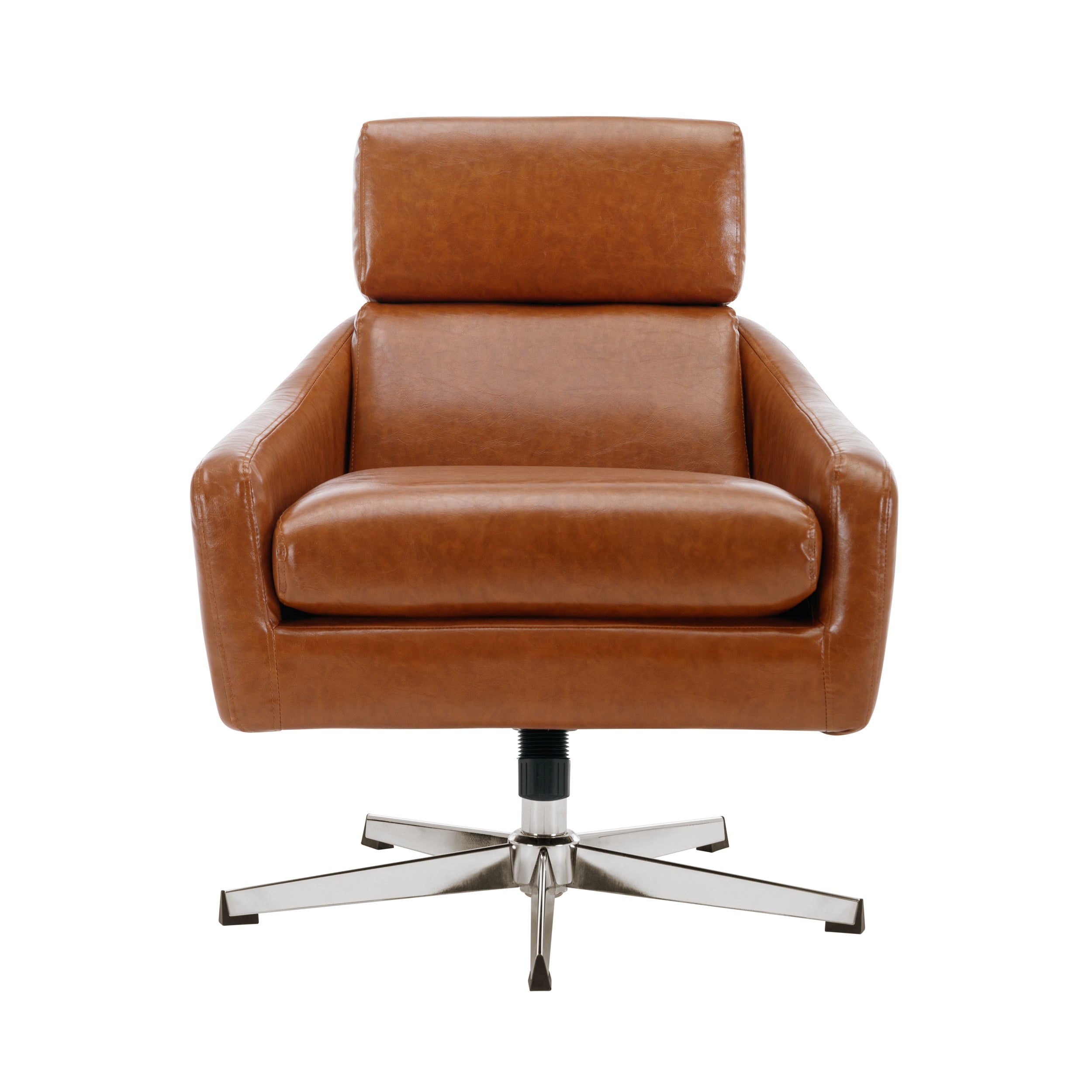 PU Leather Swivel Armchair with Ottoman - Brown