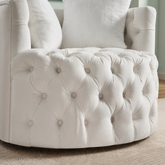 Swivel Barrel Chair with 360° Rotating Base and 2 Pillows - White Velvet