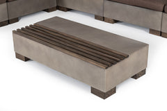 Modern Concrete & Acacia Rectangular Coffee Table - Grey Brown