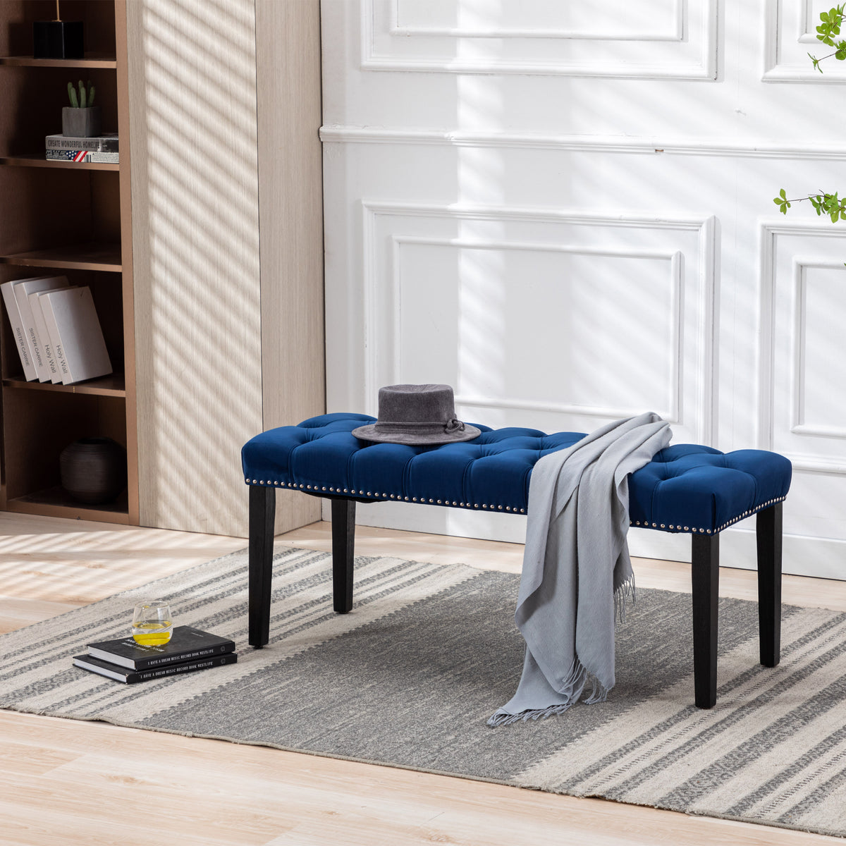 Velvet Dining Bench Bedroom Bench - Blue