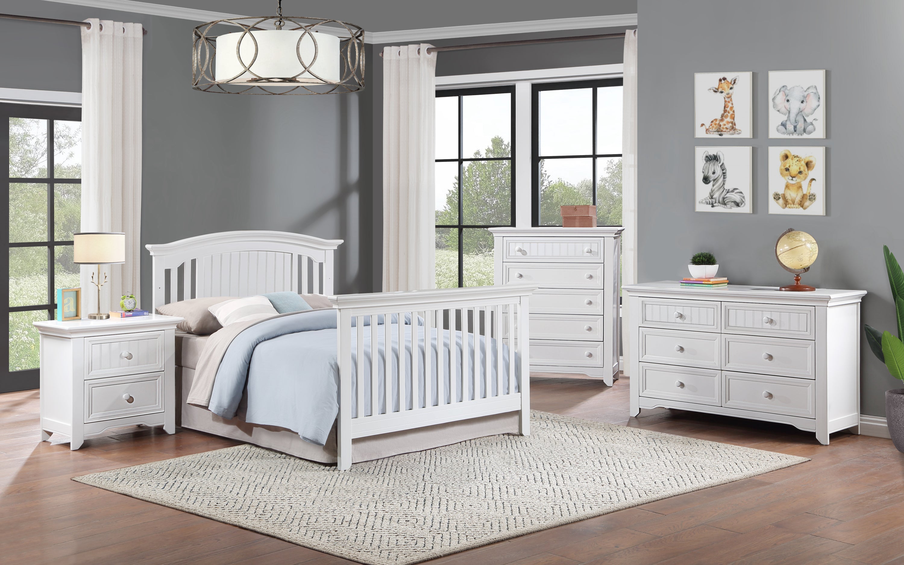 White solid Wood 4-in-1 Convertible Crib
